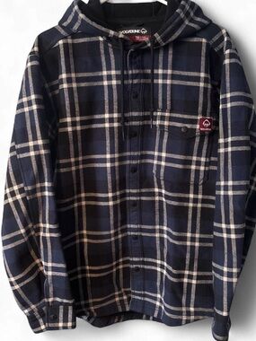 NWOT Wolverine Men's Navy Plaid Hooded Flannel Shirt